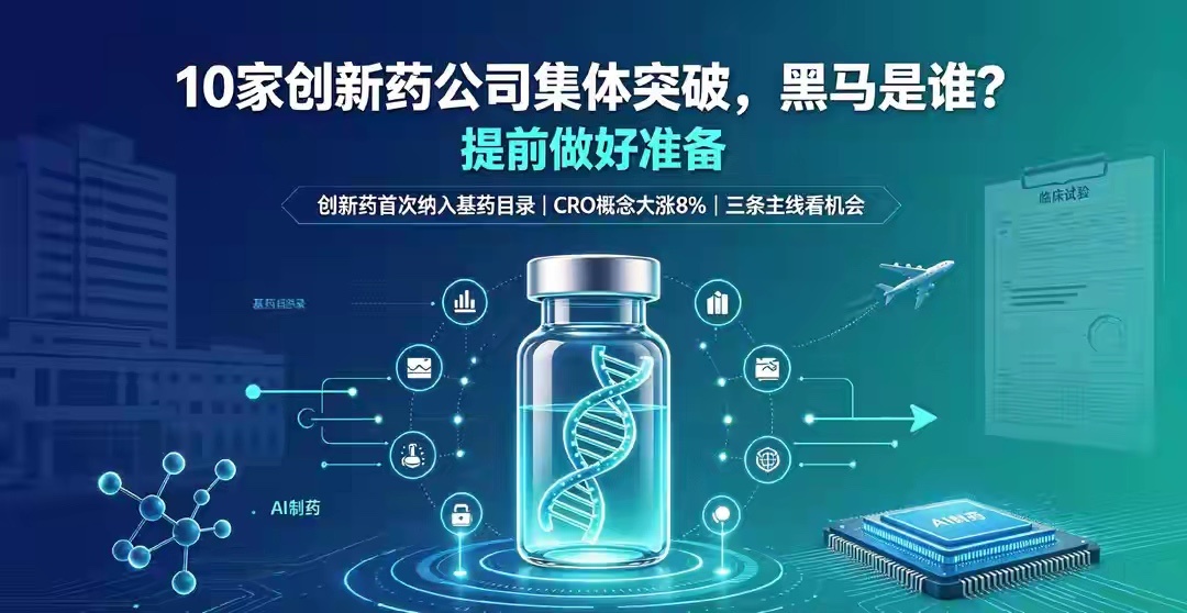 10家创新药公司集体突破，黑马是谁？提前做好准备一、先说个大事：创新药首次进基药