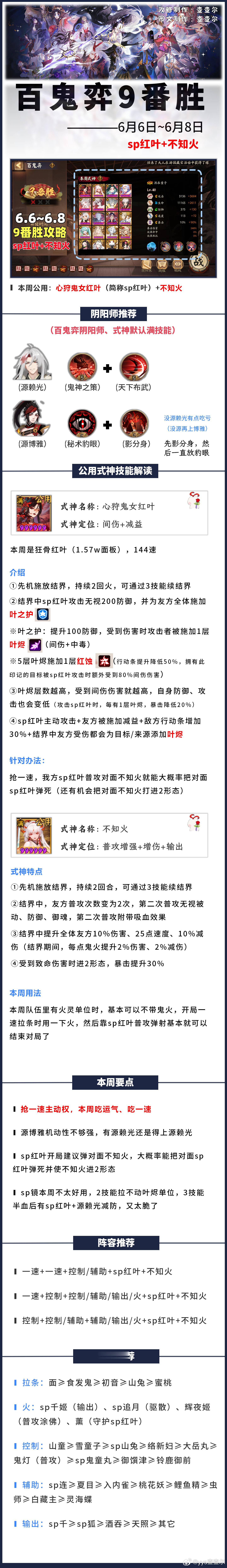 阴阳师手游[超话]超话创作官阴阳师 【百鬼弈】6.6～6.8，9番胜攻略，轻松上