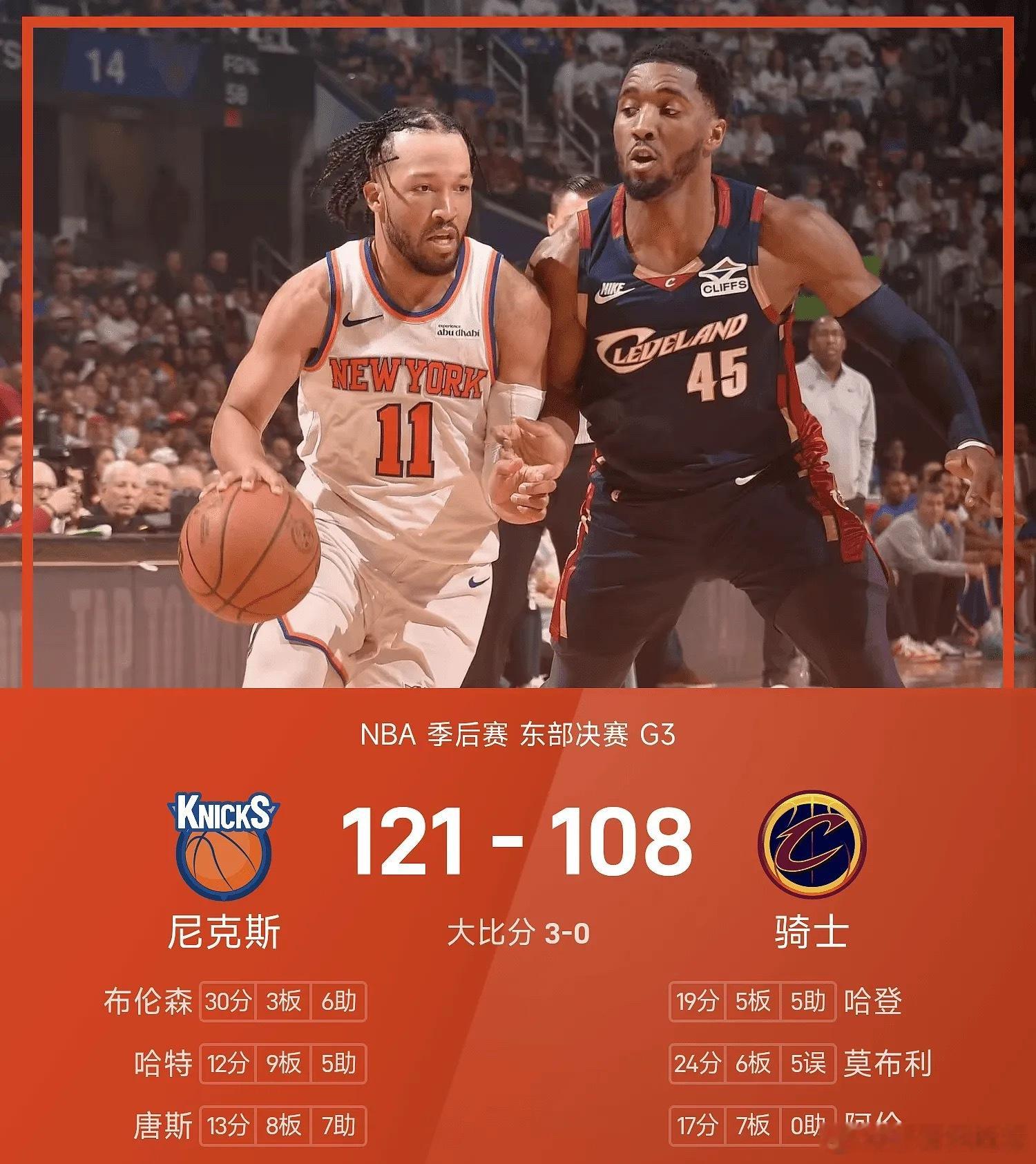 05月24日讯 NBA季后赛东部决赛，克利夫兰骑士回到主场迎战纽约尼克斯。开场，