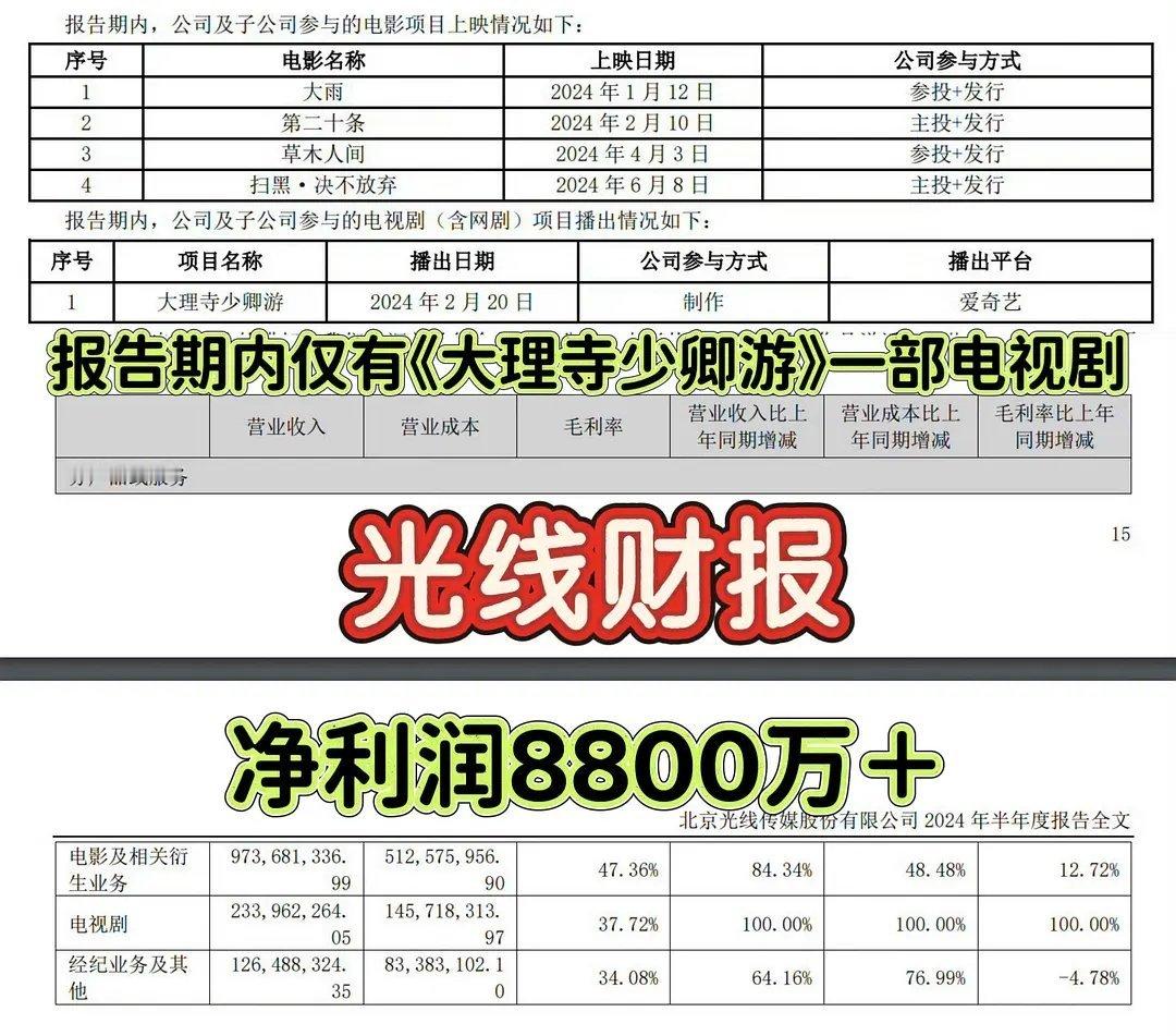 丁禹兮剧大理寺少卿游给公司带来8800w净利润（上光线财报）（无yx公司），牛的