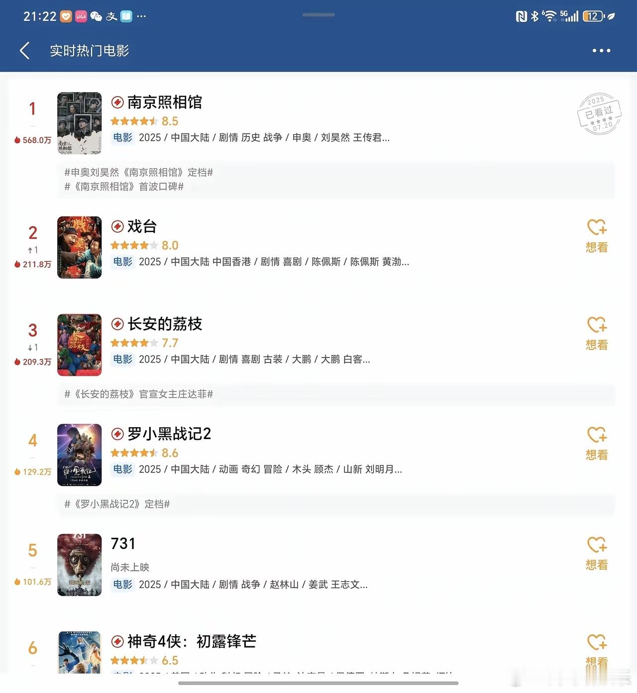 暑假档电影豆瓣评分都挺高，《南京照相馆》《罗小黑战记二》《戏台》都是8.0分以上