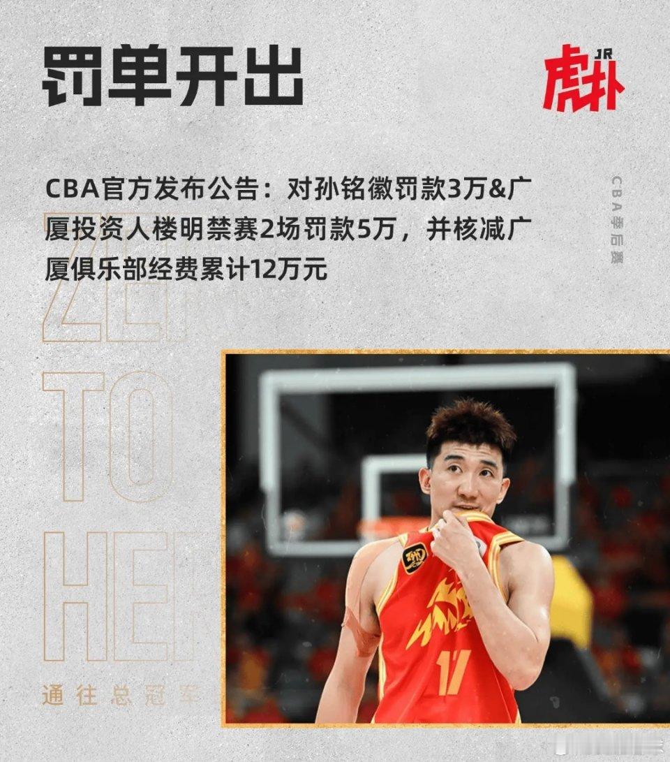 CBA开出重磅罚单[吃惊]！★孙铭徽赛后脚踢球-罚款3万★广厦投资人楼明大闹技术