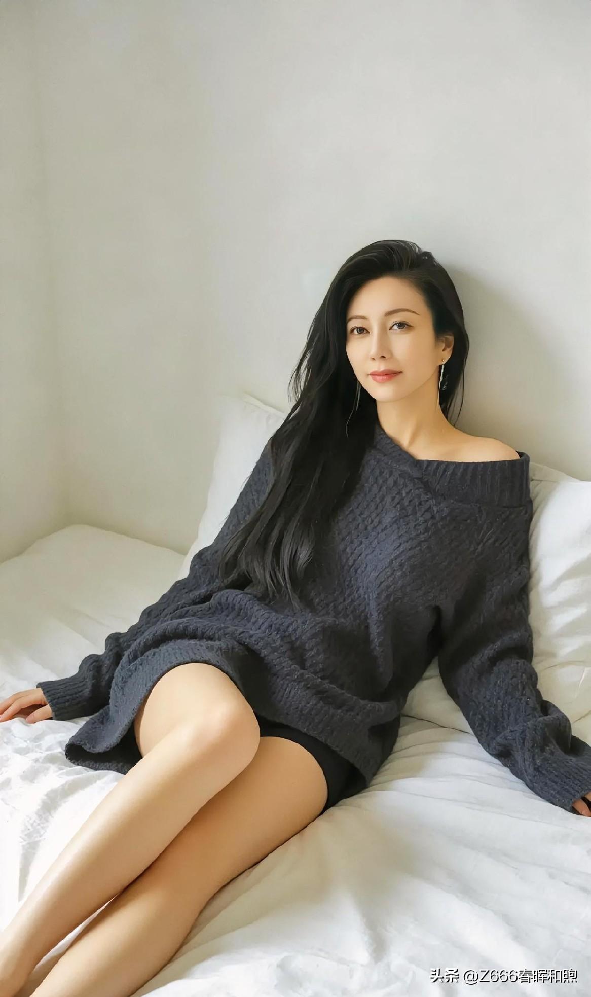 《慵懒好时光》

毛衣宽松，温暖如初。

长发披肩，慵懒随性。

静卧床头，笑意