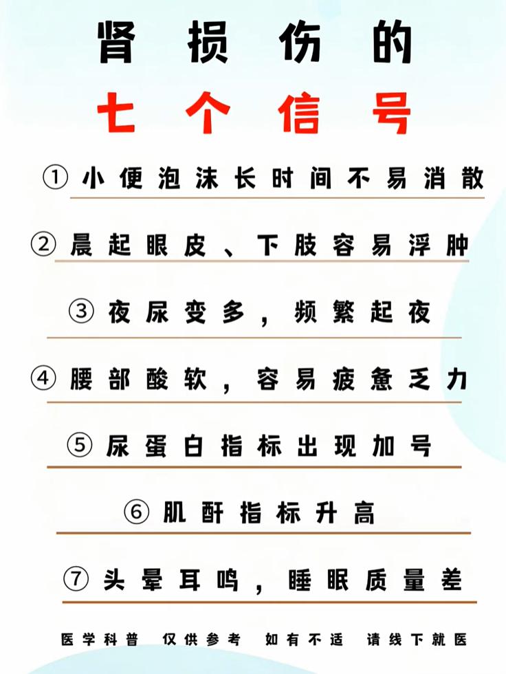 肾脏是人体重要的代谢器官，当肾脏功能出现损伤时，身体往往会释放出一些预警信号，下