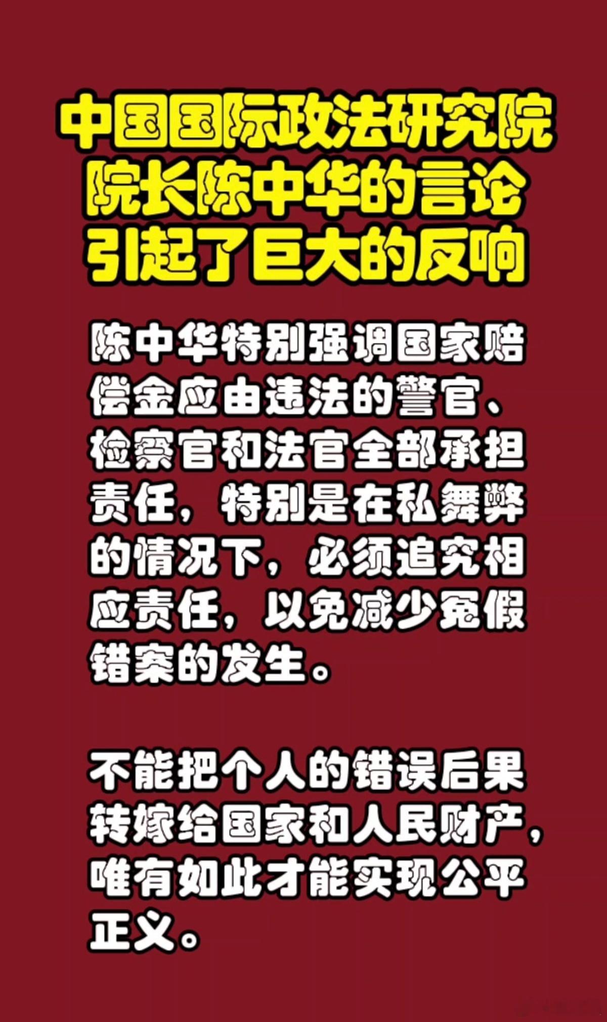 中国国际政法研究院院长陈中华的言论引起了巨大的反响 