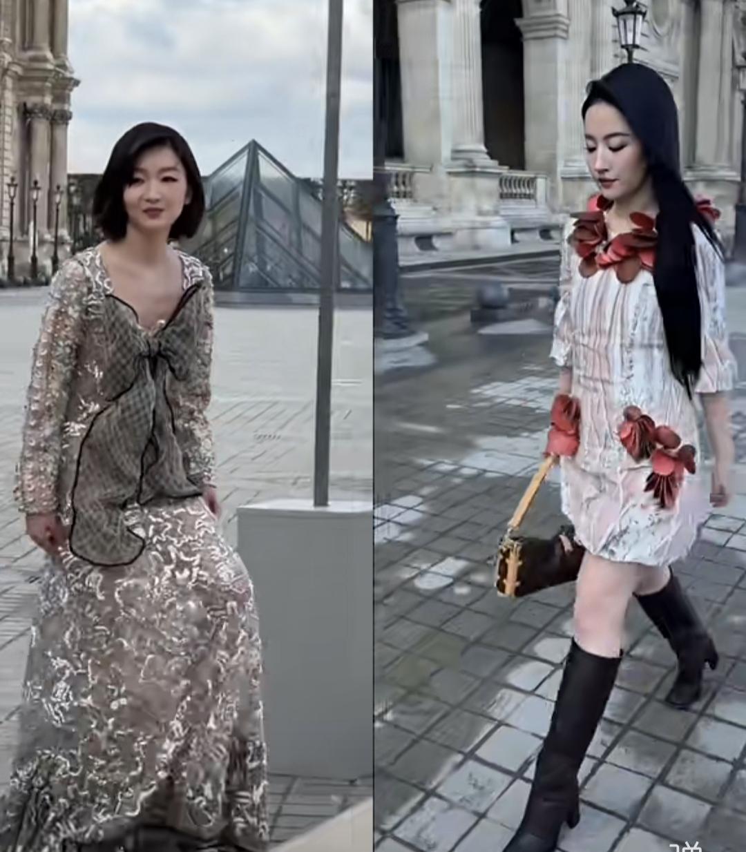 周冬雨和刘亦菲巴黎时装周走秀的裙子完全是村里大妈的既视感，瞬间让我自信满满，我的