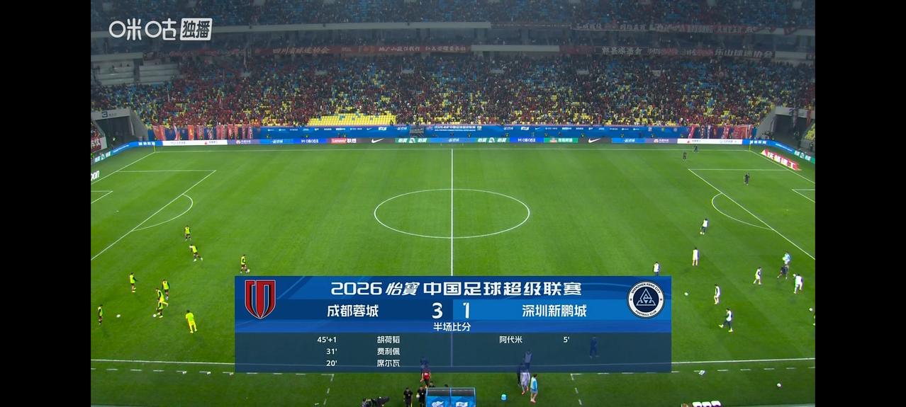 中超联赛揭幕战，主场作战的成都蓉城上半场先输后赢，在先丢一球的情况下，由席尔瓦、