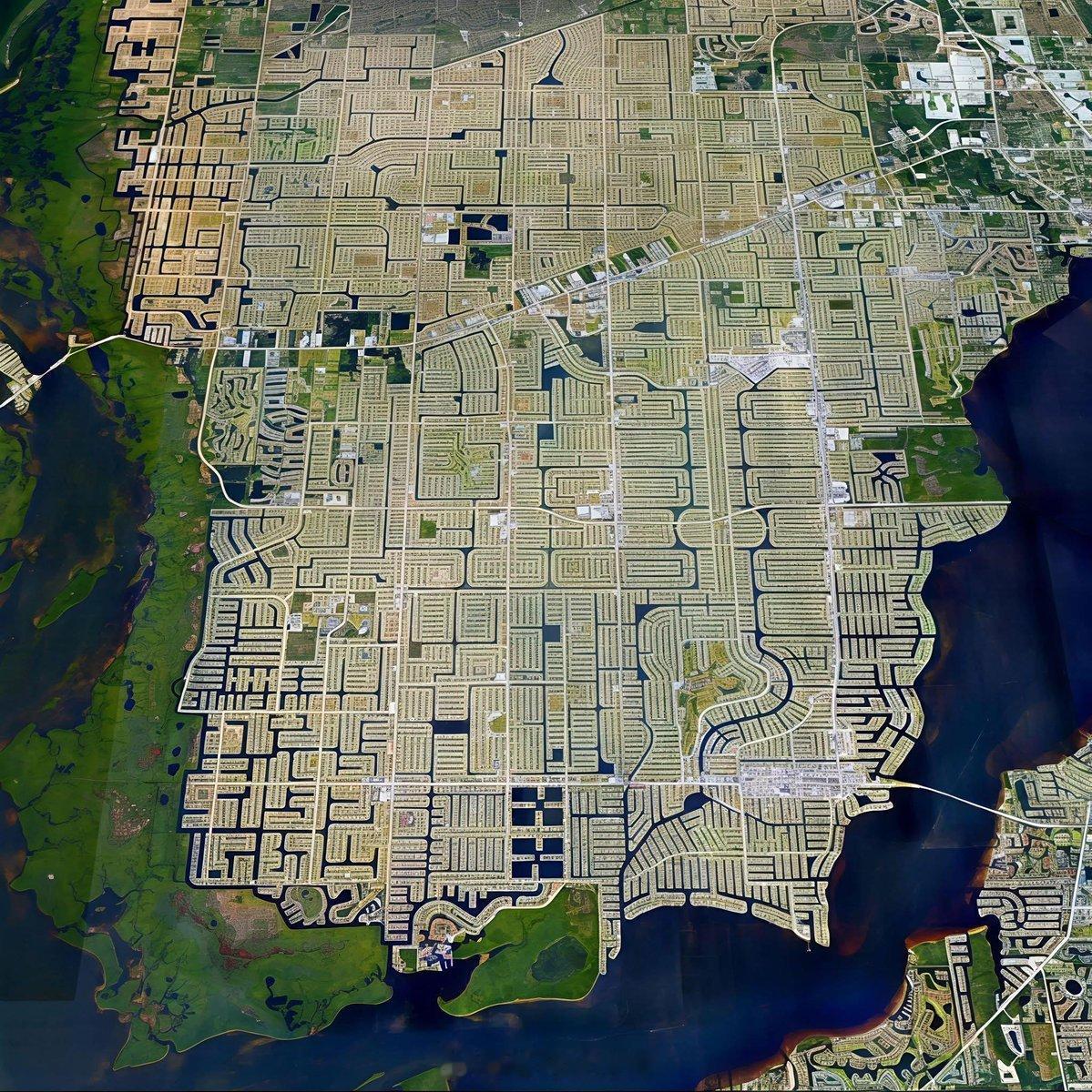 美国佛罗里达开普科勒尔 Cape Coral 鸟瞰。市政规划 美国 世界地理