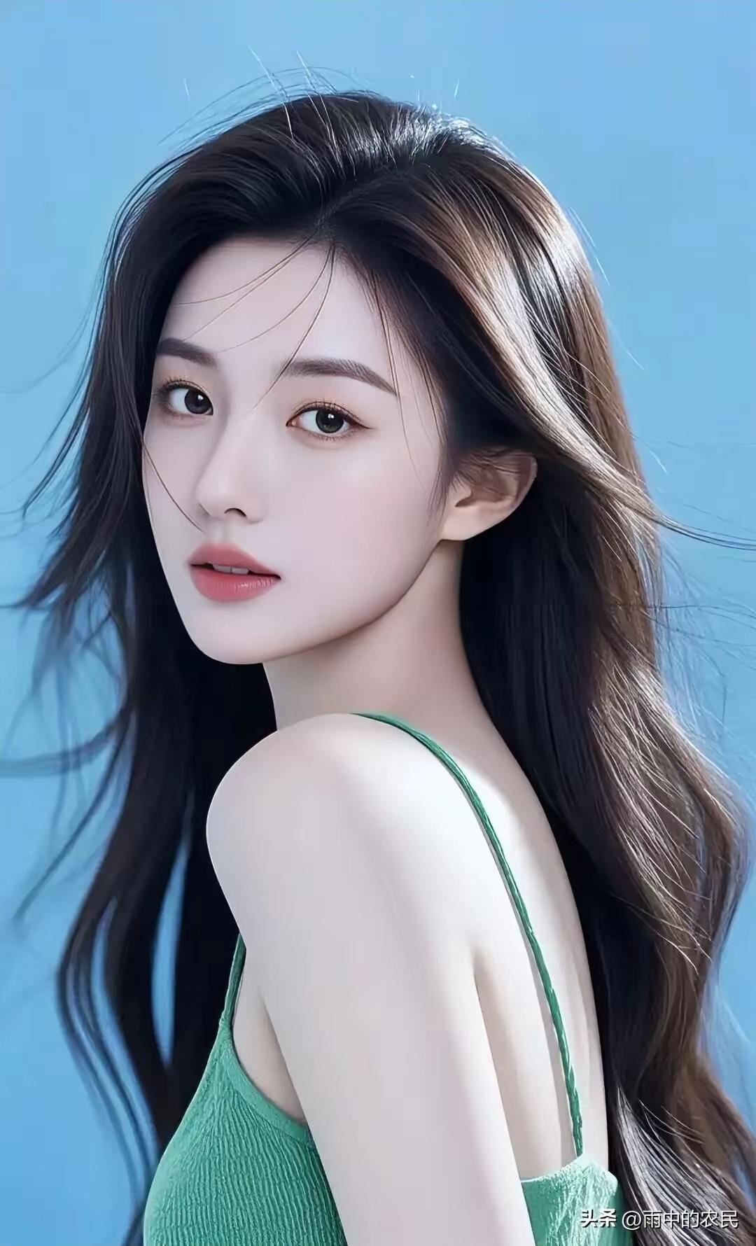 清新脱俗的少女，绿意盎然的上衣，自然飘逸的长发，宛如春日里的清新风景。💝🍎?