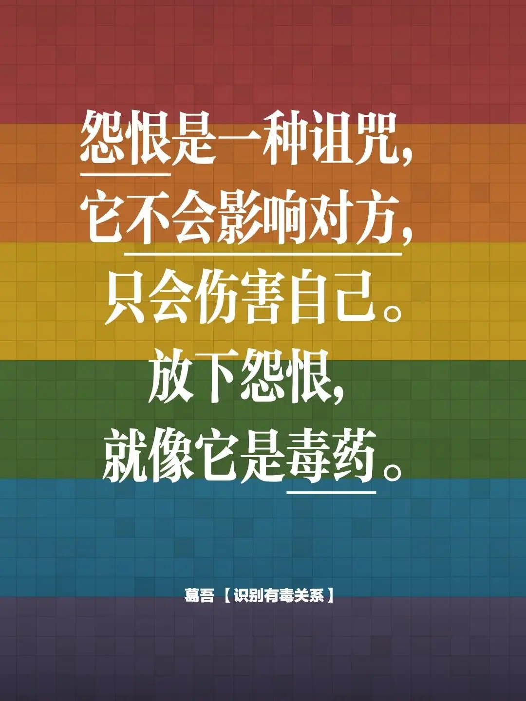 怨恨是一种诅咒， 它不会影响对方， 只会伤害自己。 放下怨恨， 就像它是毒药。