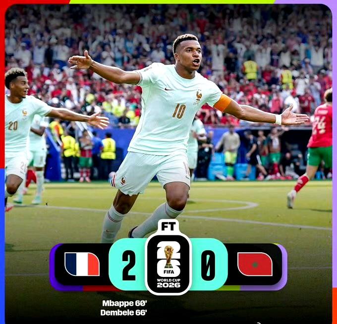 2-0！法国太强了！美加墨世界杯首个四强诞生！
上届卡塔尔世界杯两队比分是2-0