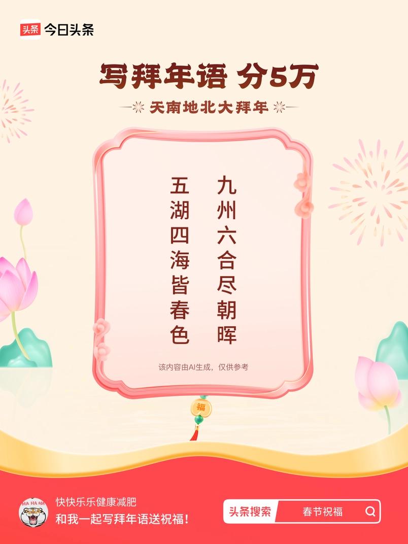 写拜年语送祝福新春拜年送祝福！我的祝福是：“五湖四海皆春色，九州六合尽朝晖”！快