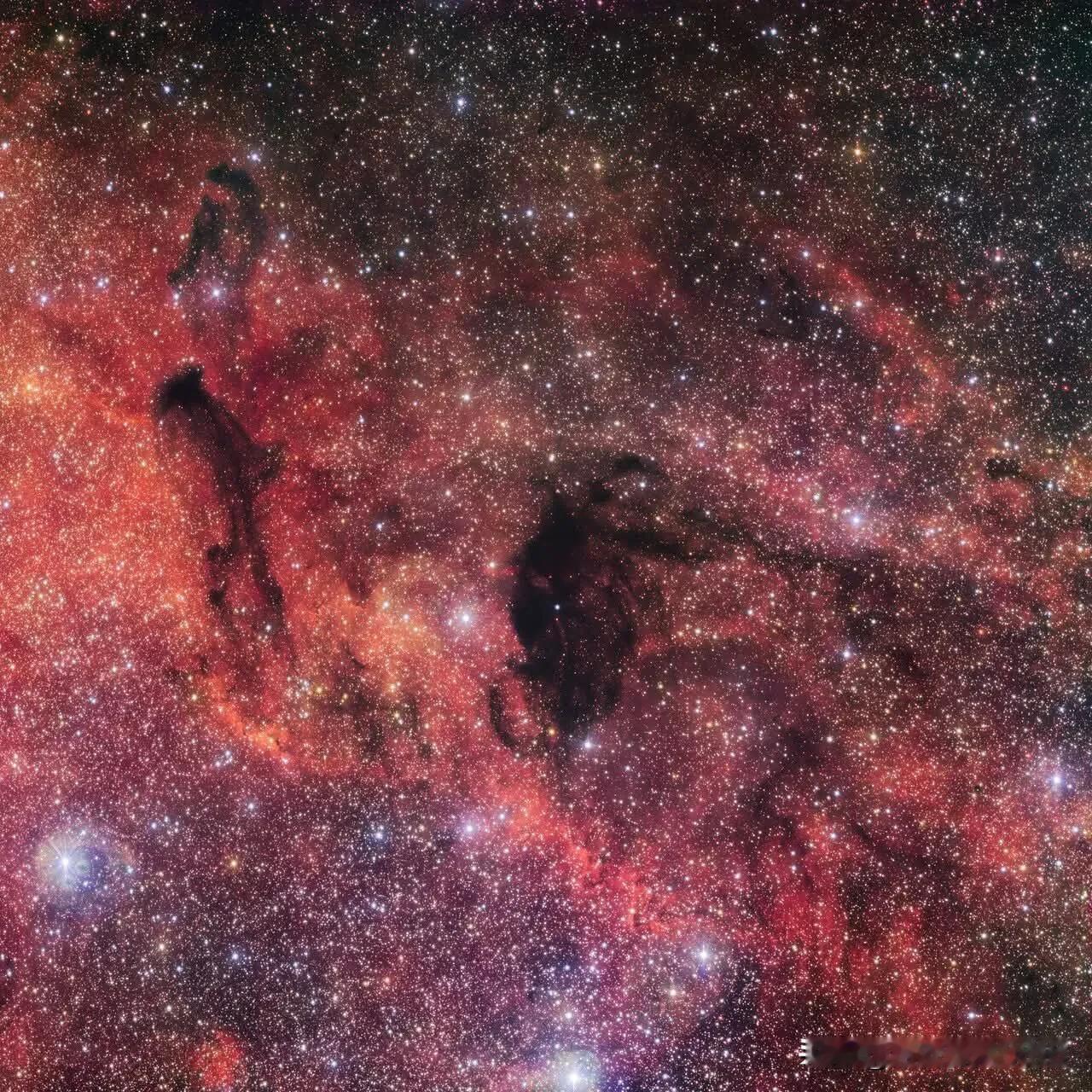 巴纳德92（右）和巴纳德93（左）这两个暗星云气体和尘埃密度极高，以至于吸收了所