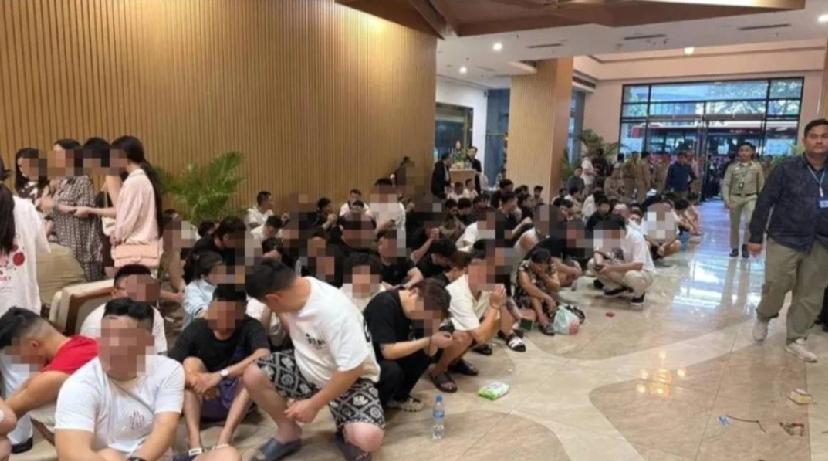 柬埔寨执法单位日前采取联合行动，突击搜查位于金边的太子广场大厦，拘捕104名涉及