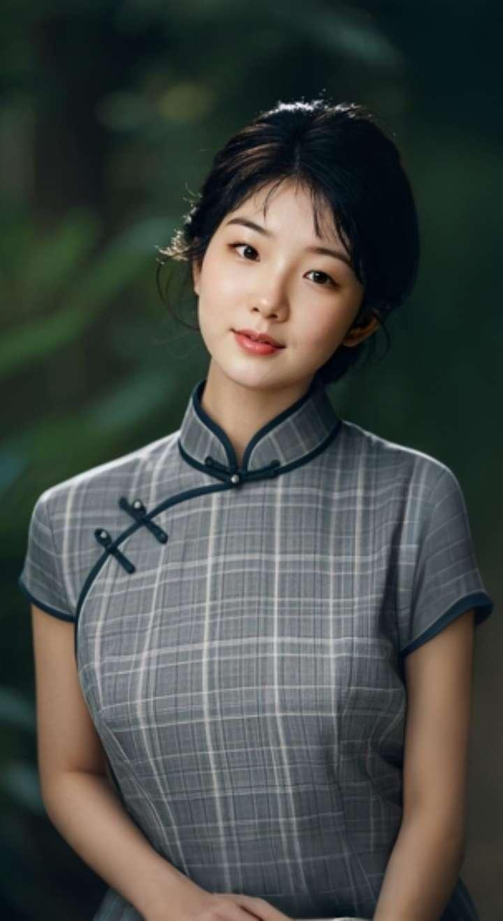 AI扩图 AI灰格旗袍韵