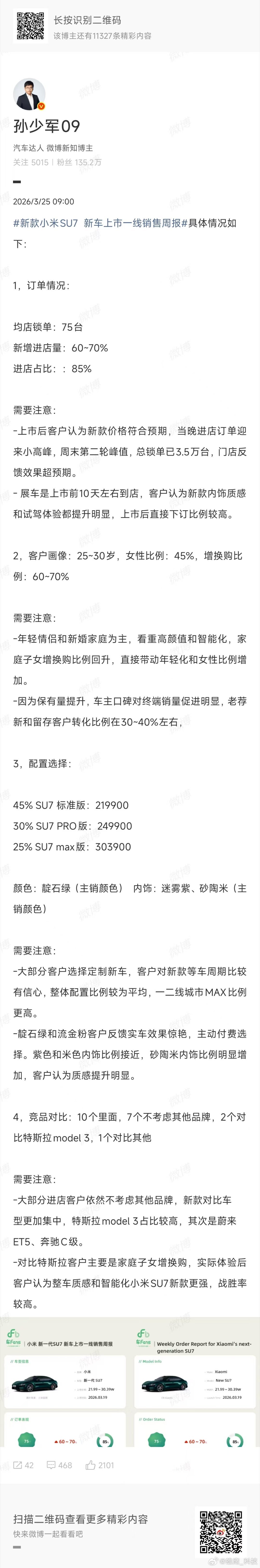 雷军一句话卖出一辆车雷总太牛了!小米新一代SU7持续火爆，进店客户依然不考虑其他