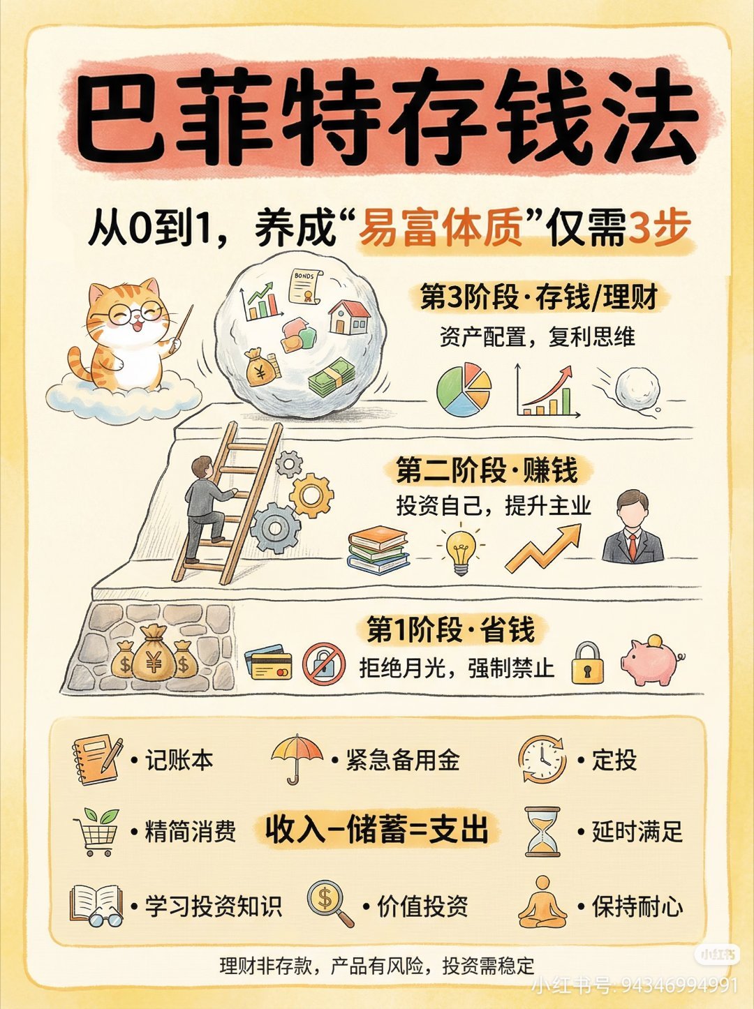 试试3313存钱法 ！3成应对日常，3成存为备用金，1成投入自我成长，3成规划长