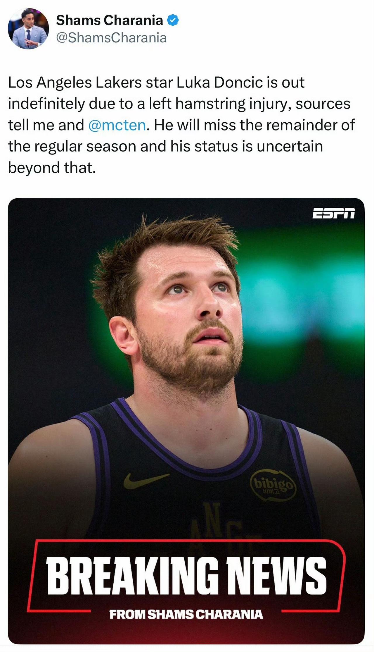 湖人本赛季无了！东契奇左腿筋二级拉伤，缺席剩余常规赛，归期未定！
打完第一节就已