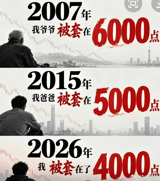 网上开始流传这样那样的段子，A股套了三代人！[允悲]6000点套了爷爷辈，500