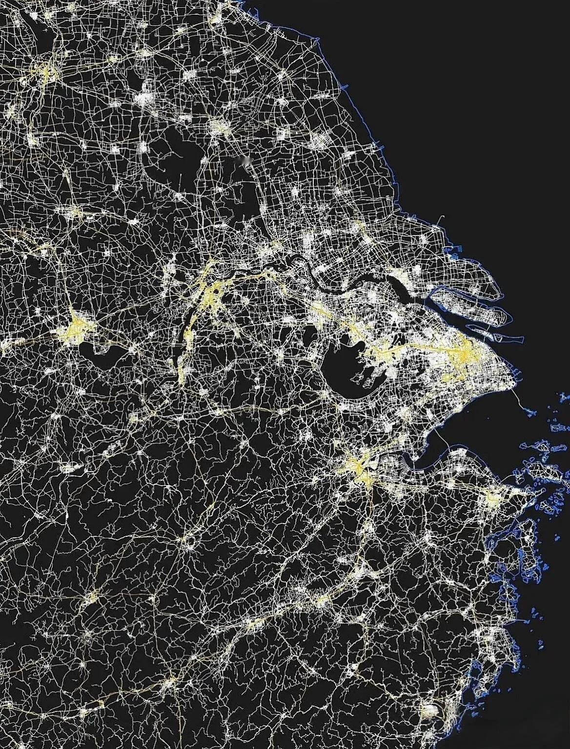 长三角的夜，把图片倒过来看，发现了什么？