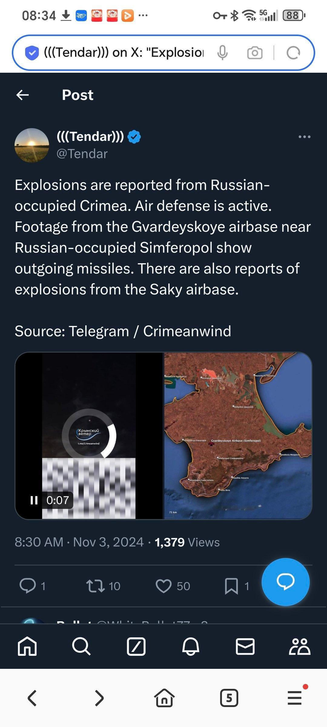 据媒体报道，昨晚俄罗斯占领的克里米亚发生爆炸。防空处于活跃状态。从俄罗斯占领的辛