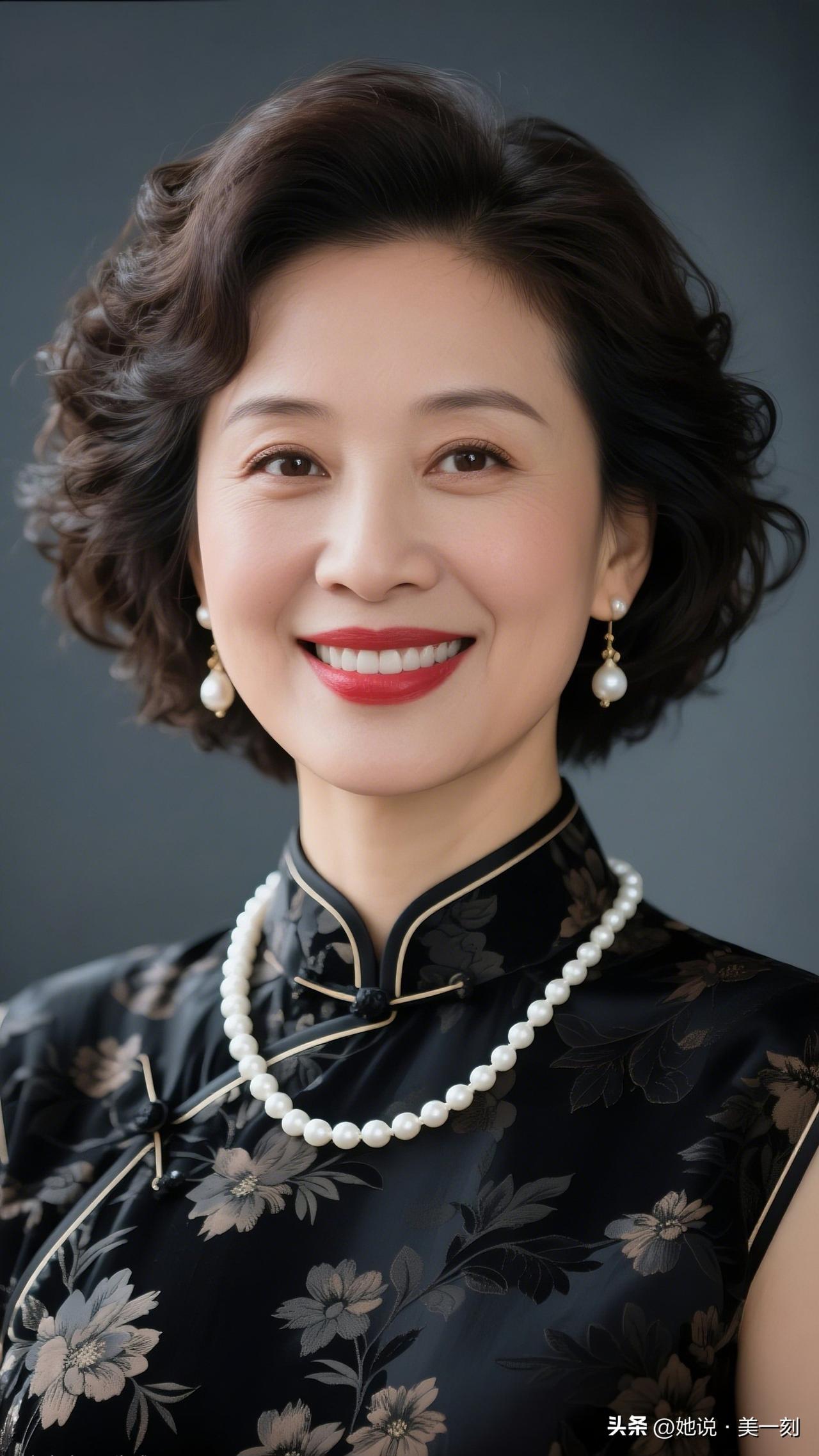 优雅气质，黑金花旗袍，珍珠点缀，尽显东方韵味！