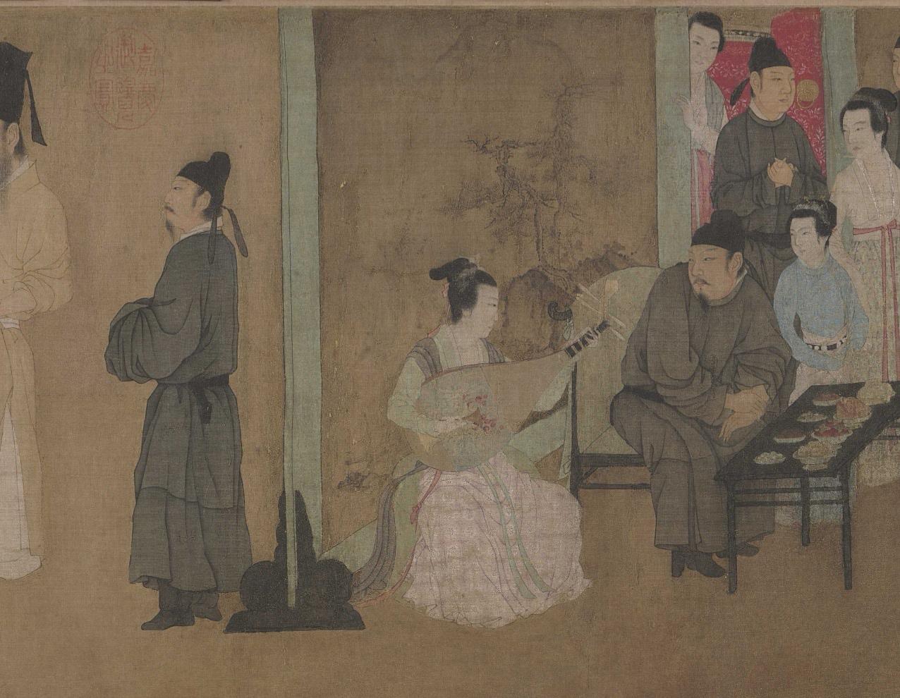 《韩熙载夜宴图》中的屏风是分割空间的一种手段，也是把不同时间划分开来，同时屏风也