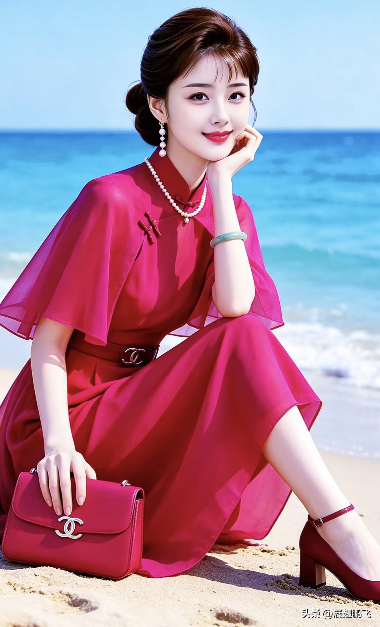 海边度假穿搭指南：优雅红裙与海浪的完美邂逅🌊👗💃海边白裙穿搭 海滩度假风穿