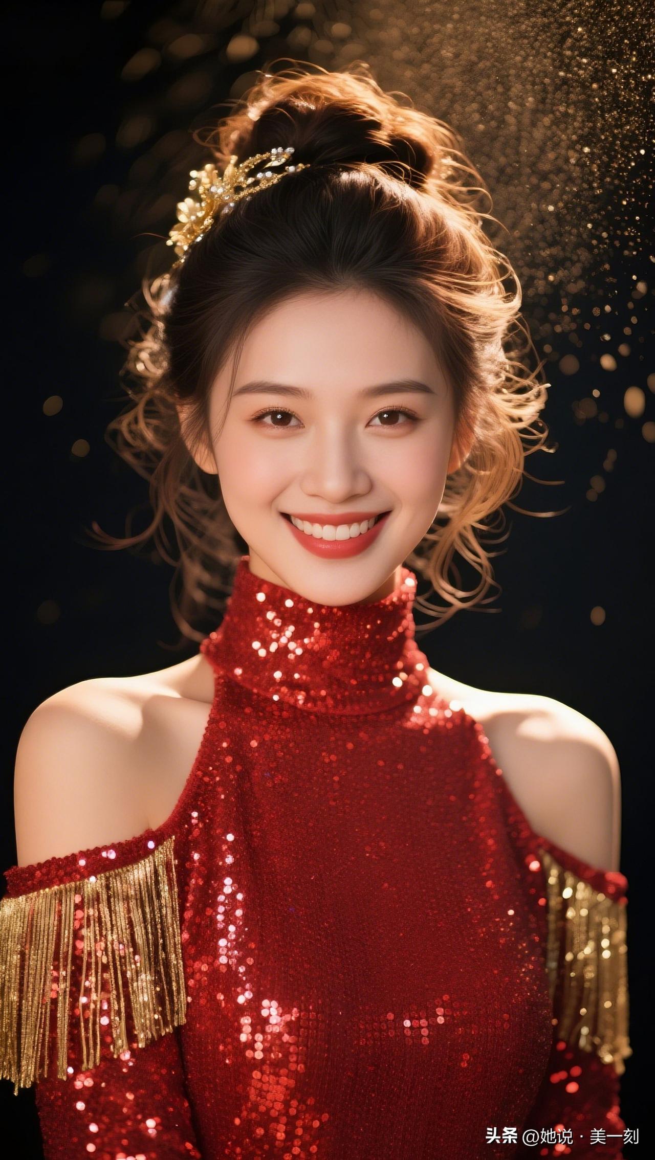 闪耀红衣，优雅女神，微笑动人！✨💃🏻分享那些令人心动的美丽瞬间