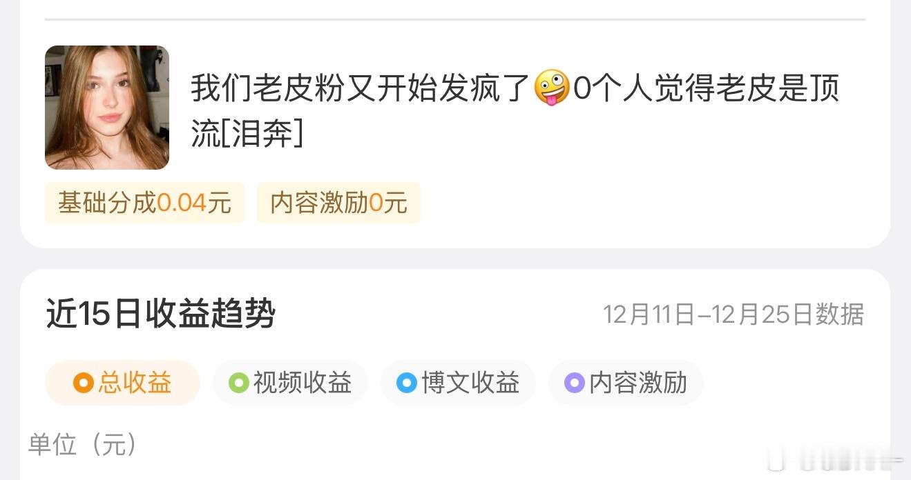 发老皮能得钱，虽然少了点