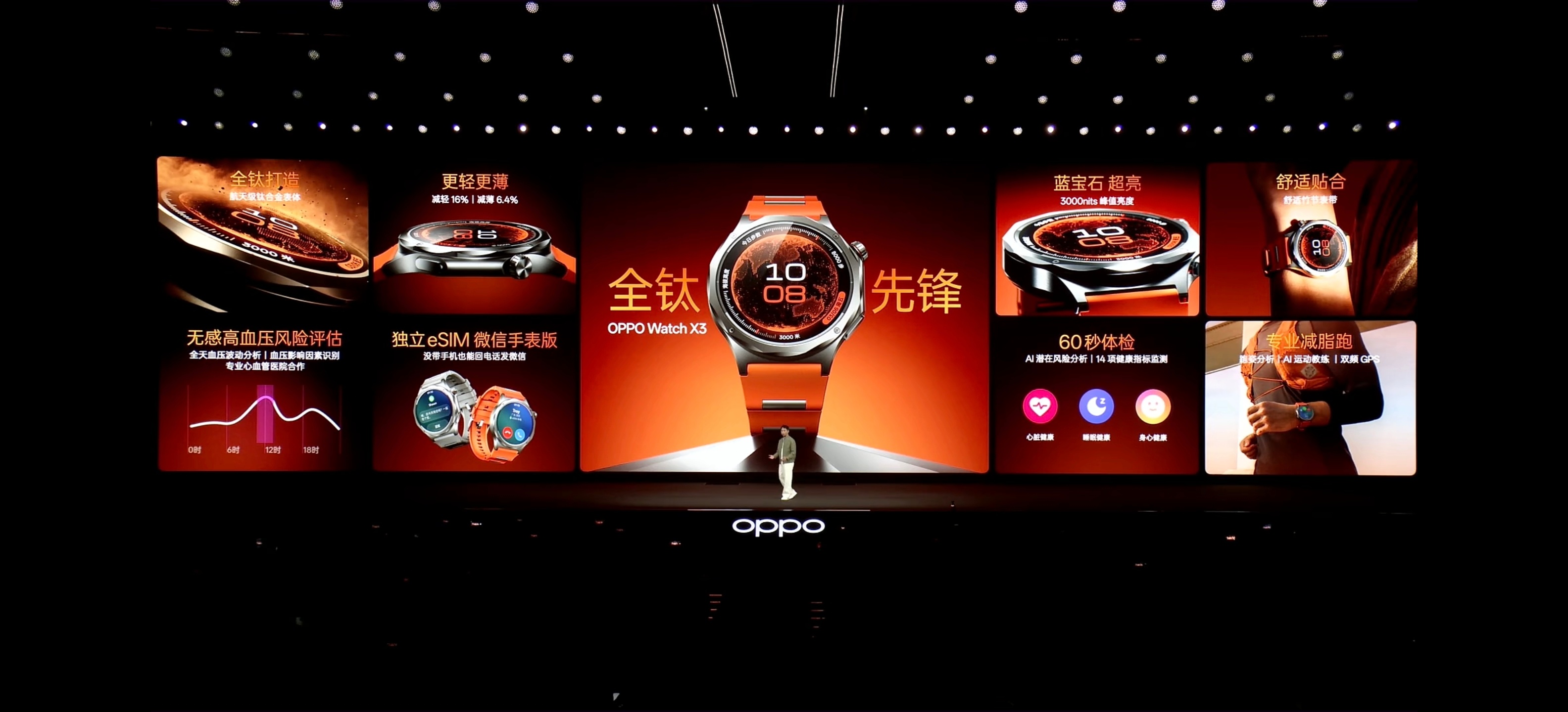 OPPO Watch X3采用全钛合金表体：采用航天级TC4钛合金，重量减轻16