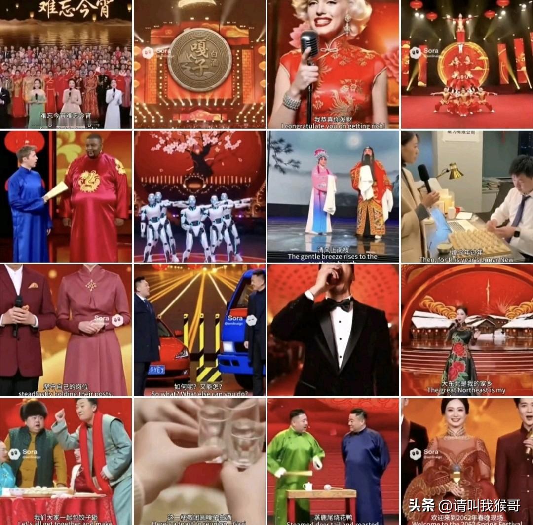 有热心网友用Ai模拟制作了一个2062年春晚的简化版，从开幕介绍，到包饺子的小品