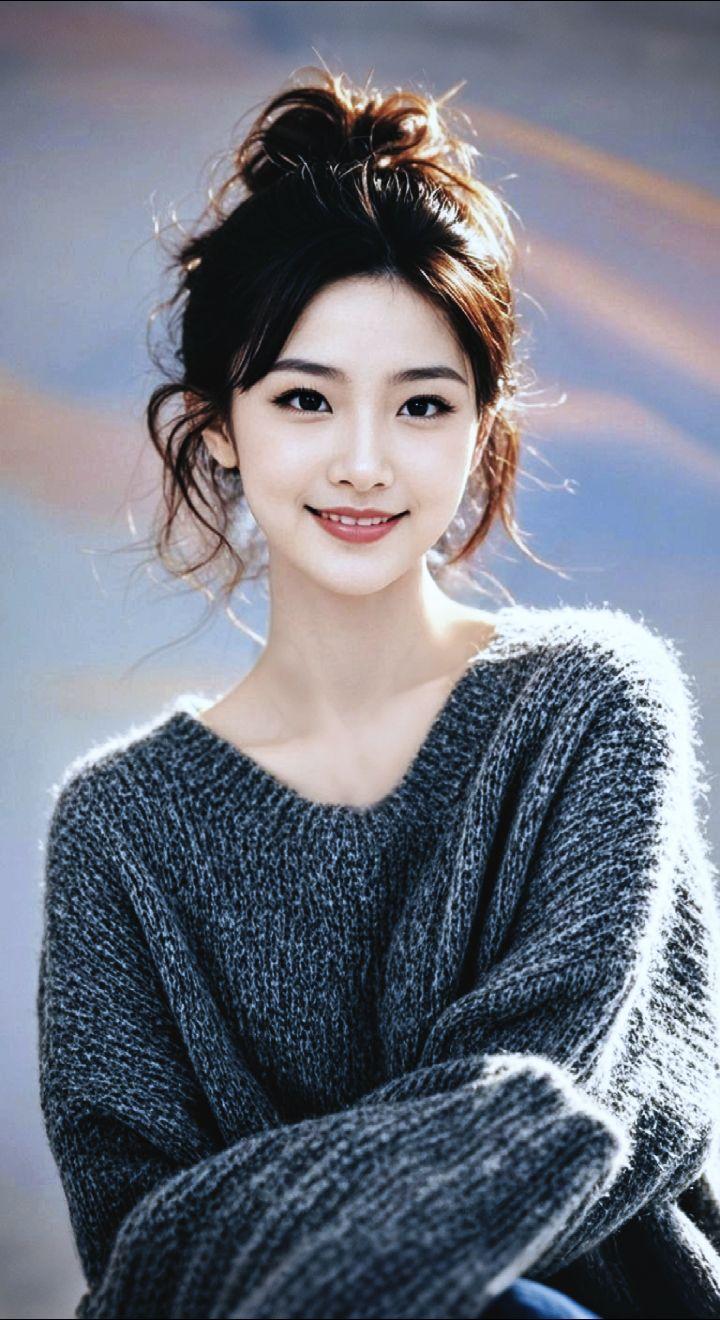 AI扩图 AI毛球毛衣少女