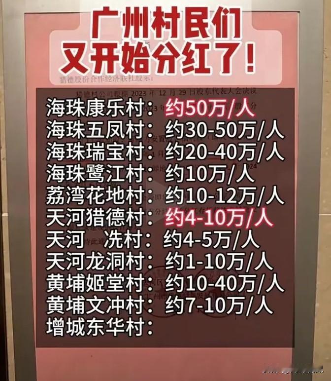 猎德村这次的分红，每人能拿到四万块。对于村里的人来说，这个数目其实不算多。网上那