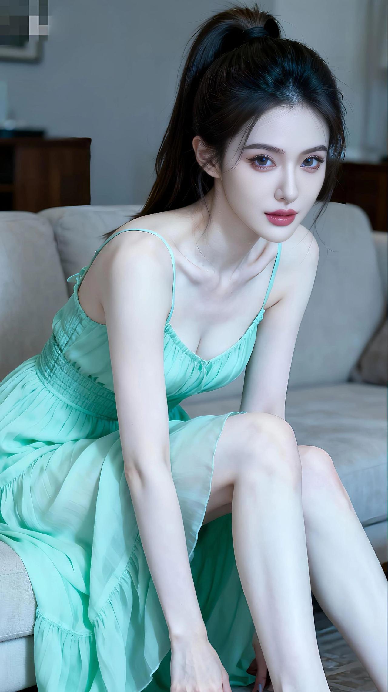 清新薄荷绿连衣裙，优雅气质，美不胜收！🌿💃🏻能发几张女生穿高跟鞋踮脚的图片