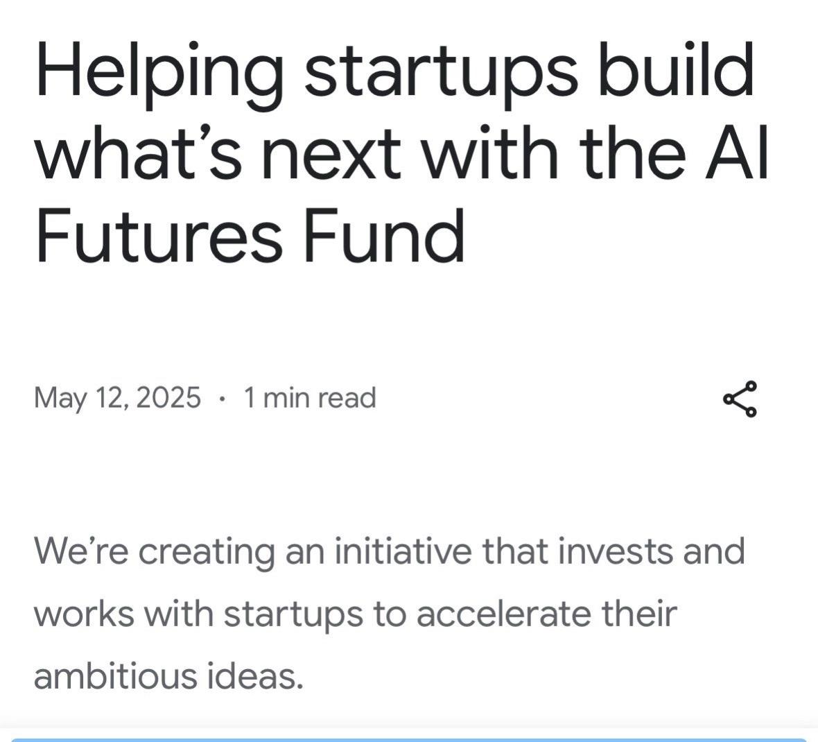 突发新闻：谷歌正式宣布推出人工智能未来基金

>一项旨在投资使用 Google 