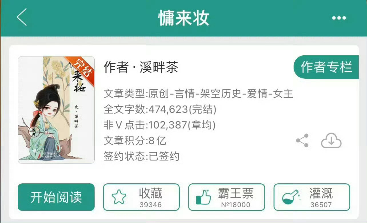 小说推荐：《慵来妆》 作者:溪畔茶简评：淡定温和女主vs傲娇桀骜男主，先婚后爱，