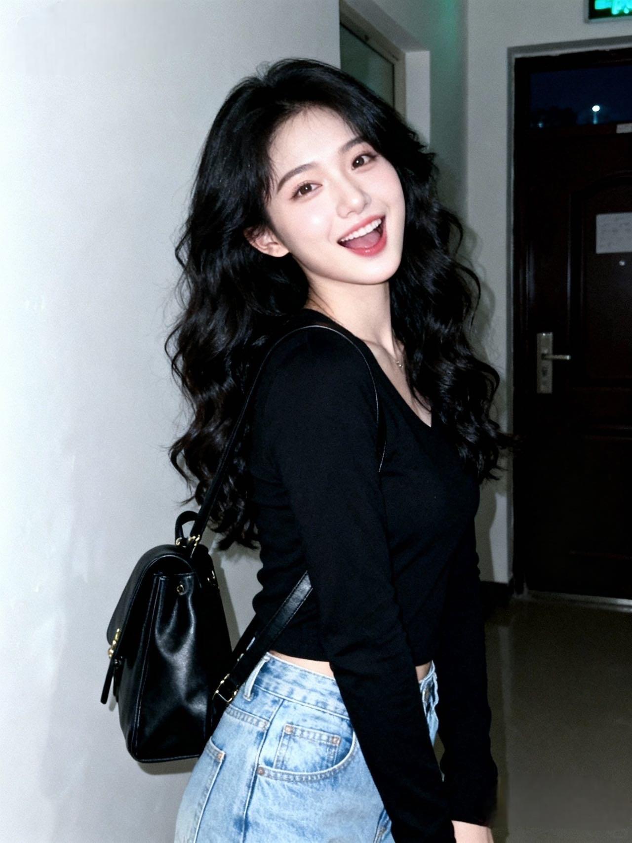 👖今天这套日常出街look也太显活力了吧！

一件黑色V领短款长袖上衣，完美勾