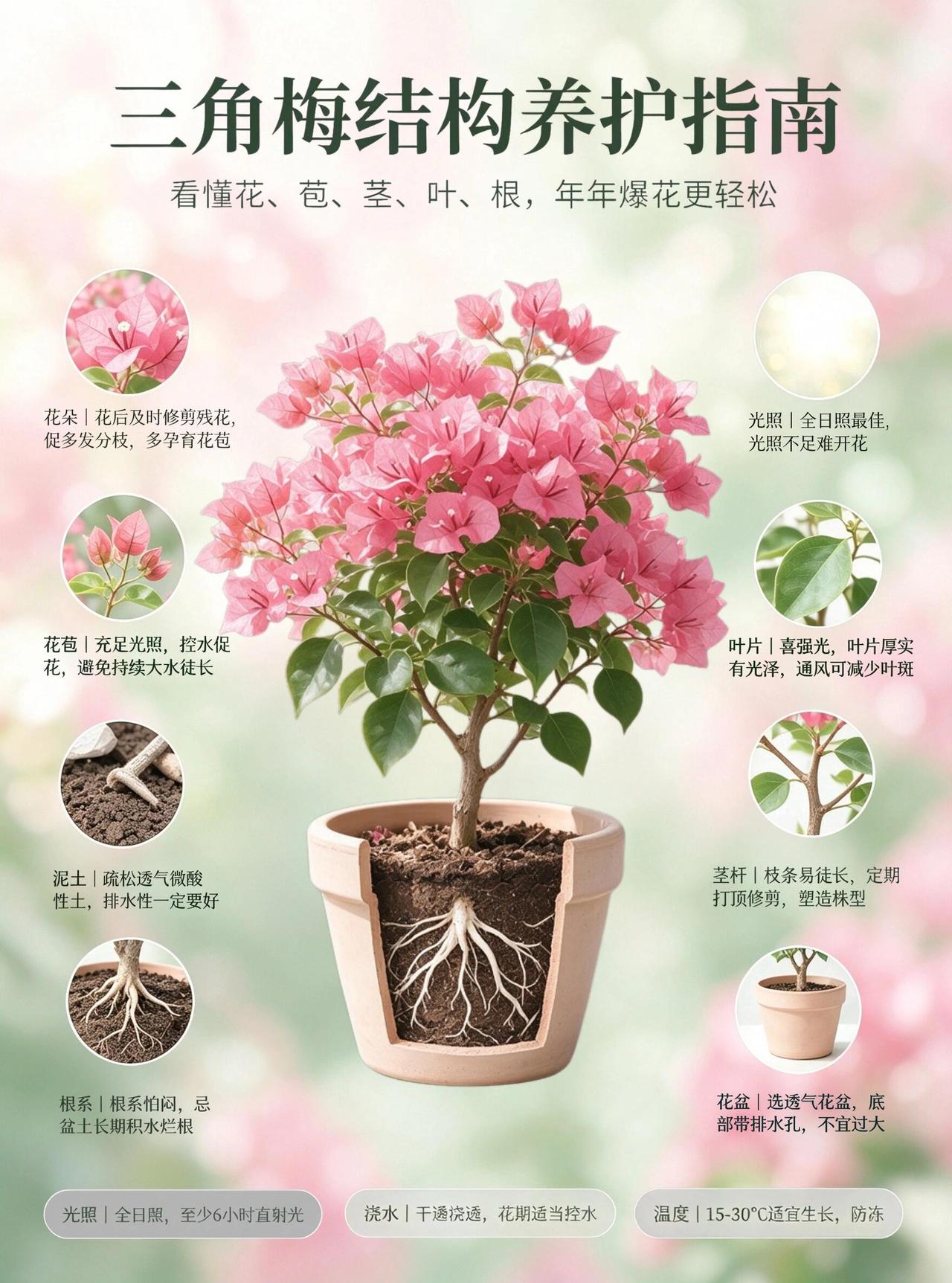 三角梅爆花全套养护攻略，轻松开满一树1️⃣ 光照养护｜三角梅适合强光暴晒
光照选