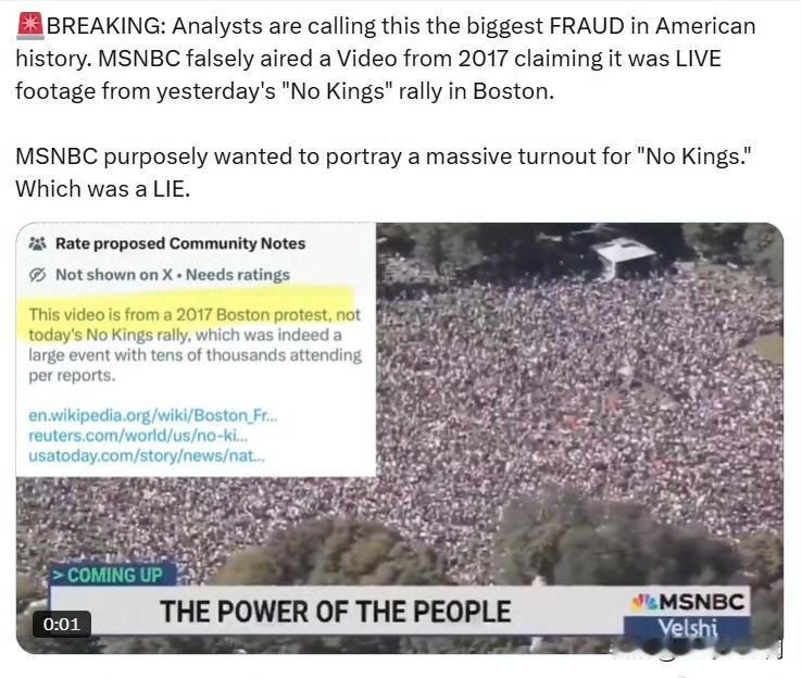 MSNBC播放了一段来自2017年的视频，谎称那是昨天在波士顿举行的“No Ki