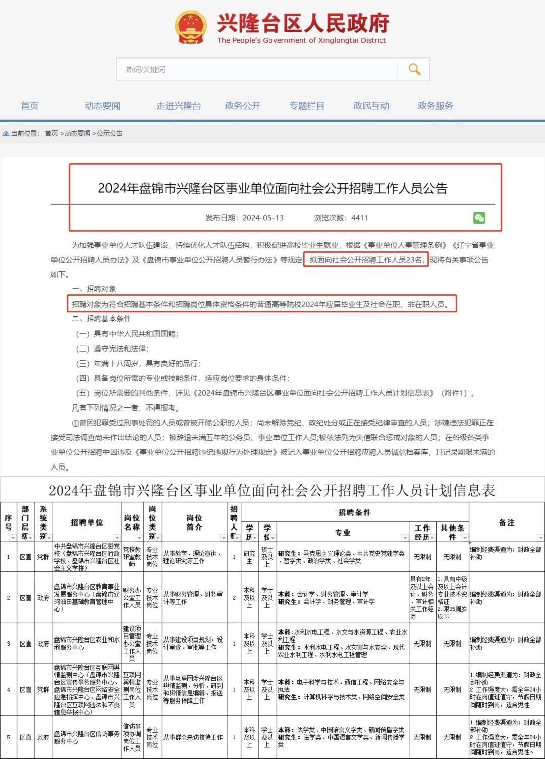 5月份 辽宁事业单位公告 盘锦23人