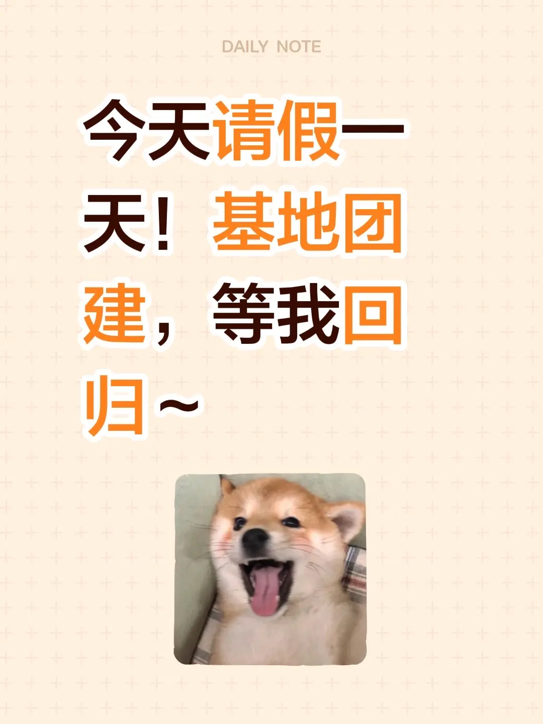 今天请假一天！基地团建，等我回归～