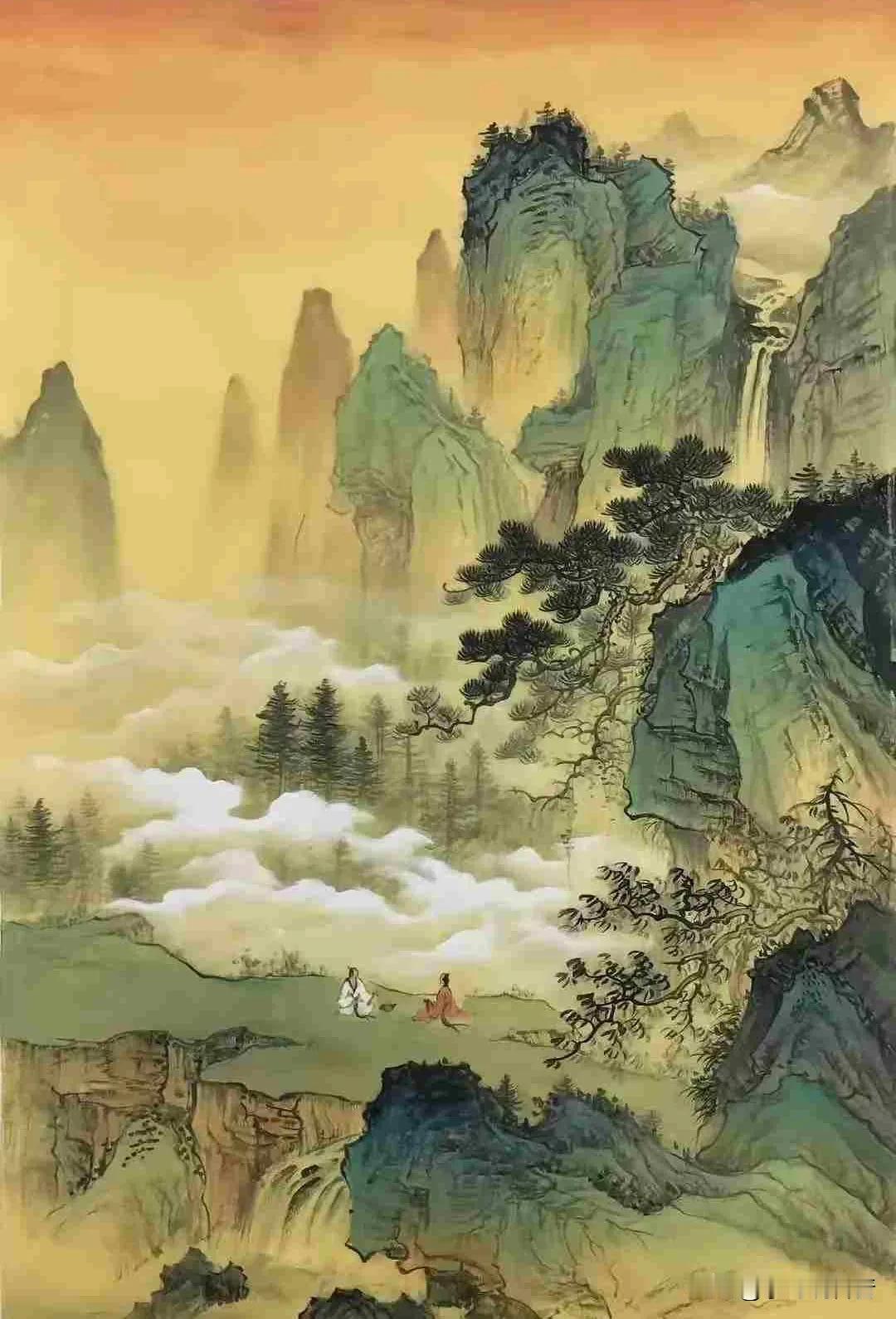 云海苍茫古塔峰，
山水花草映眸中。
清泉潺潺向低流，
此情此景愿长留。