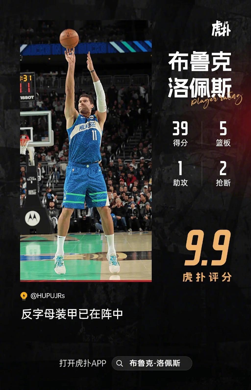 老而弥坚！大洛佩斯全场砍下39分5篮板1助攻2抢断3封盖

今天NBA季中锦标赛
