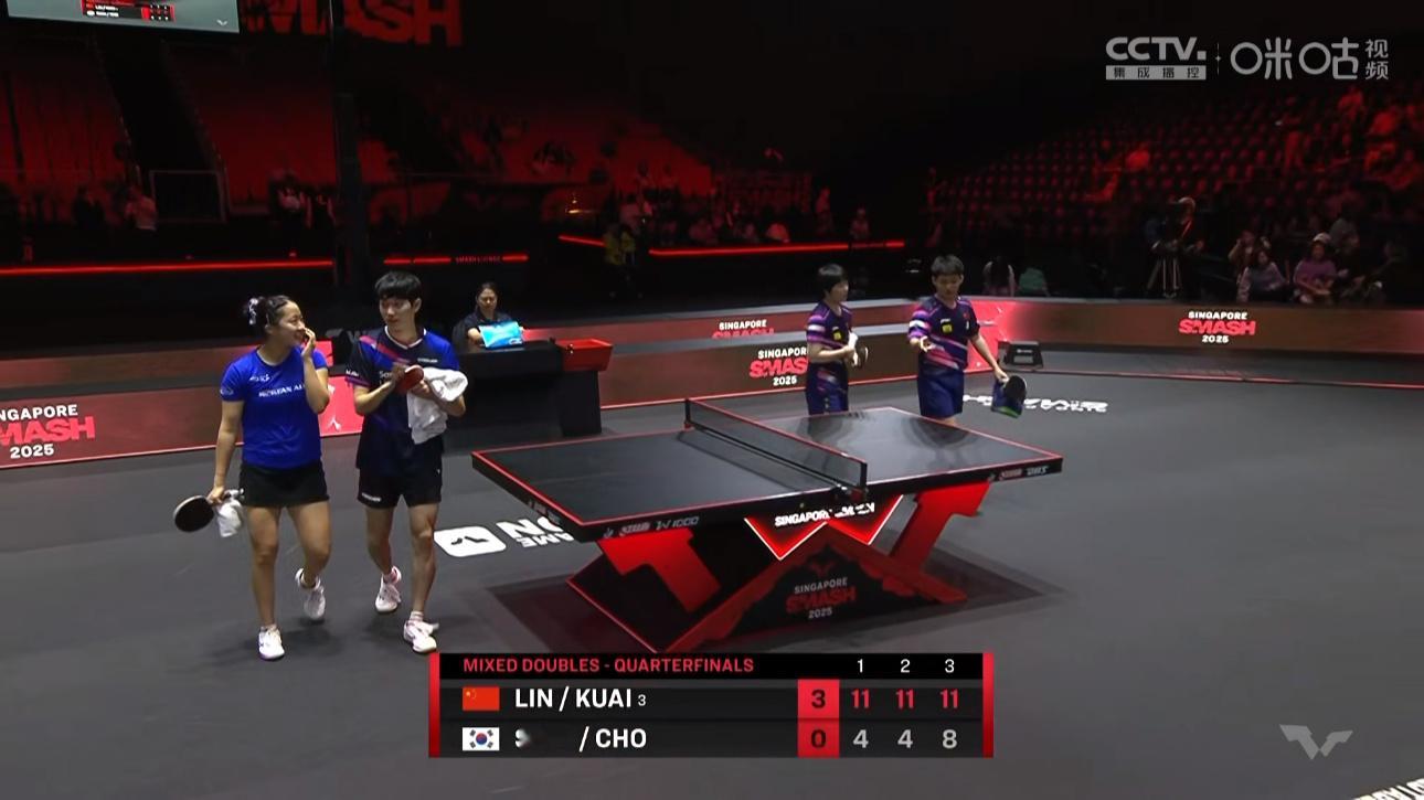 林诗栋/蒯曼3比0申裕斌/赵大成晋级WTT新加坡大满贯混双半决赛 