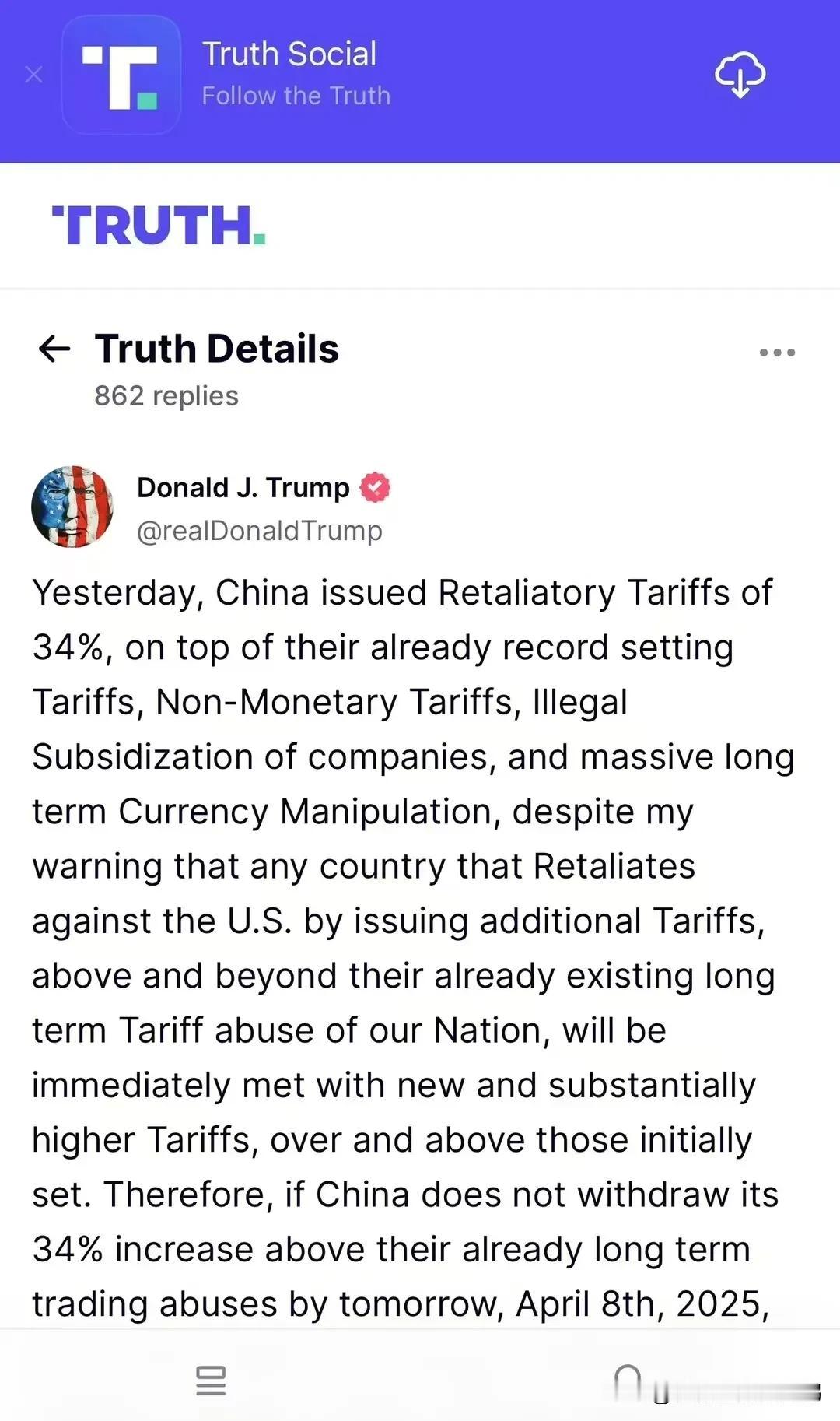 #特朗普称不会暂停关税政策#
特朗普对咱中国的对等关税还击恼羞成怒，叫嚣要单独再