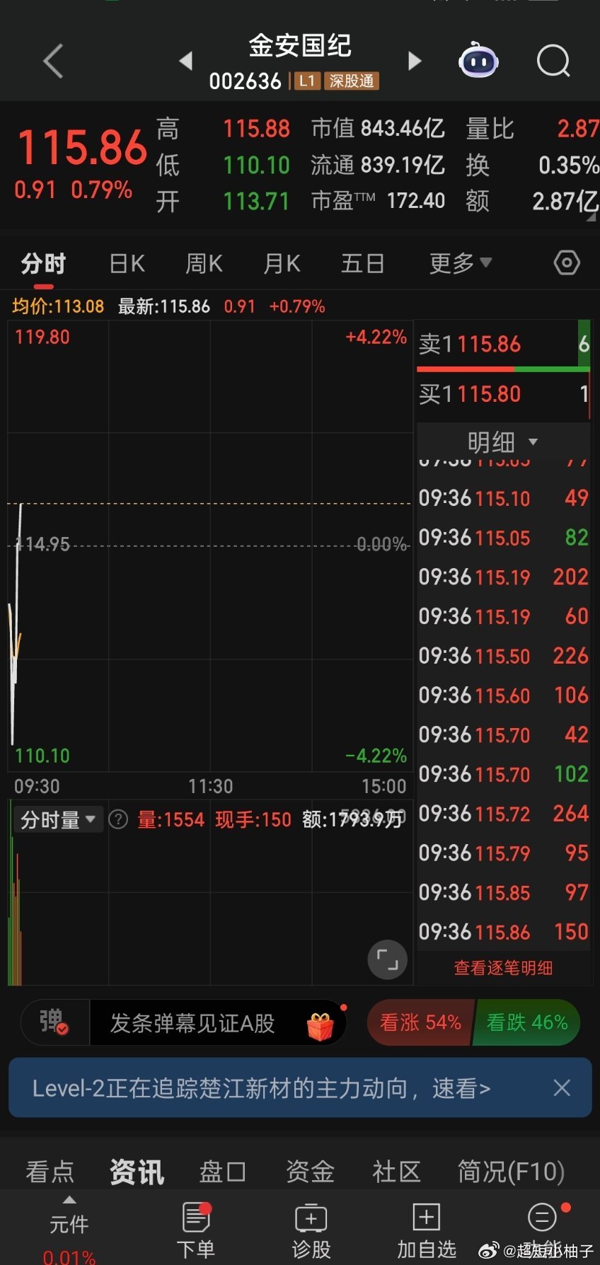 金安国纪早盘探底拉升 