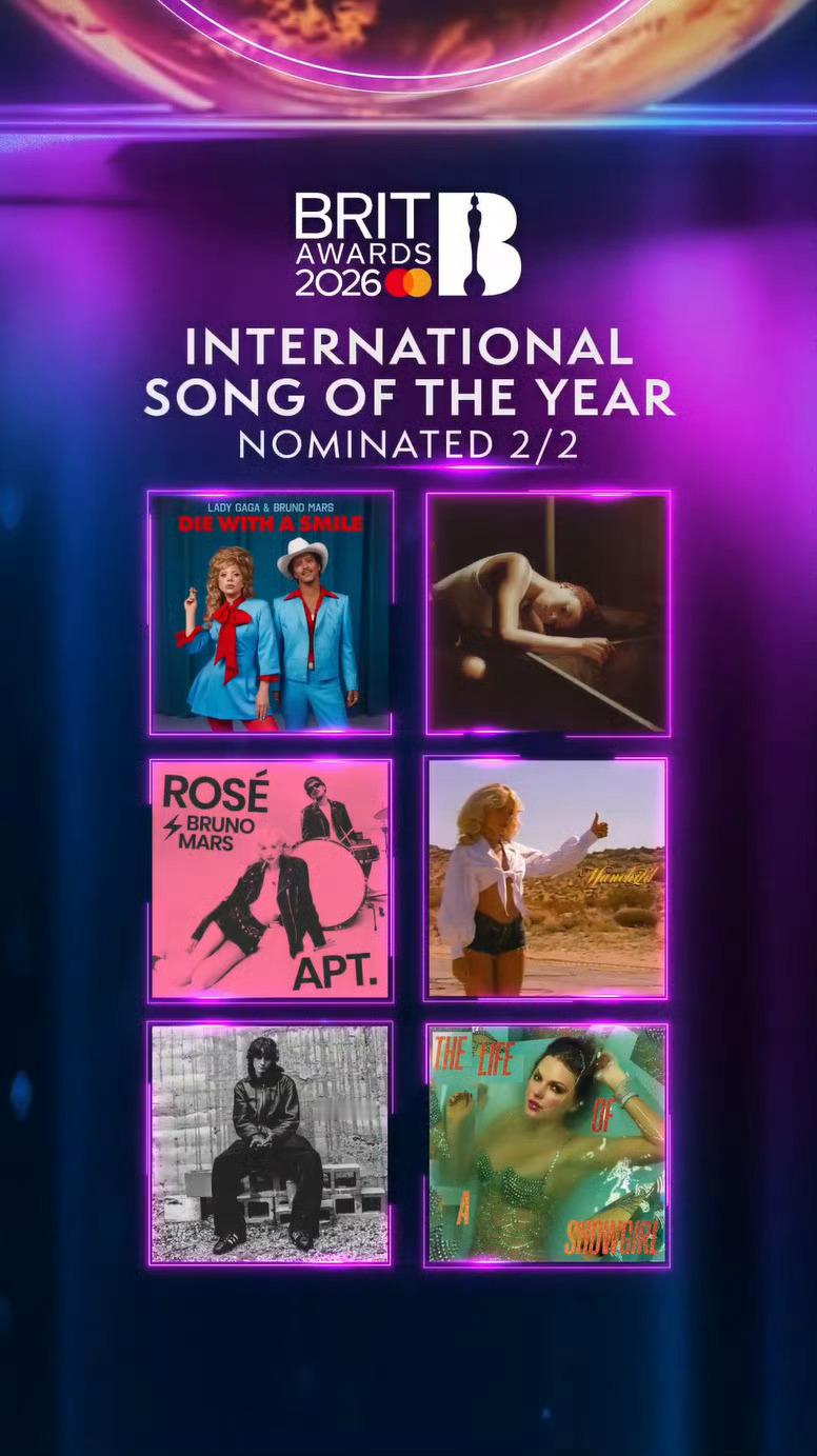 恭喜Rosé入围2026年全英音乐奖（BRIT Awards）“Internat