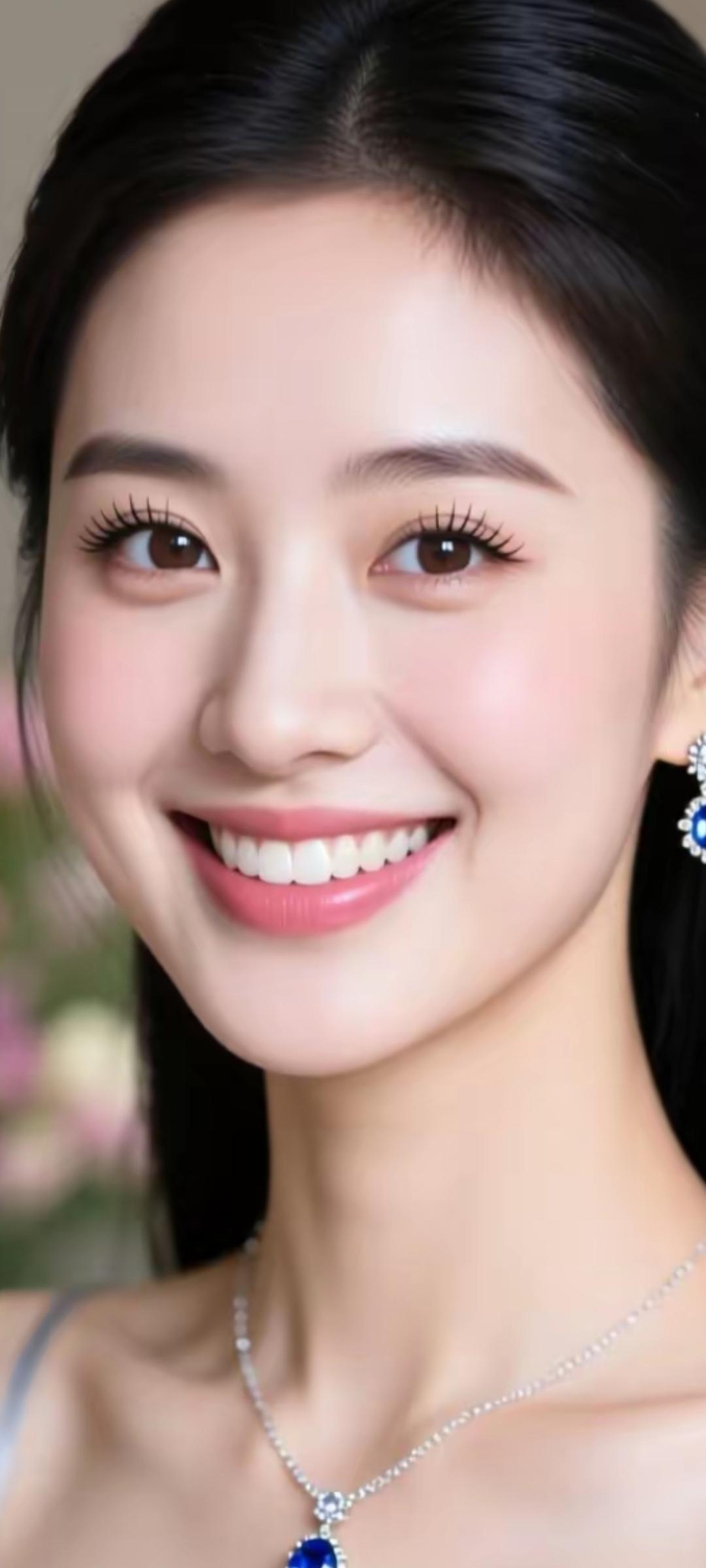 甜美笑容，蓝宝石项链，闪耀的耳环，优雅气质！💎😊