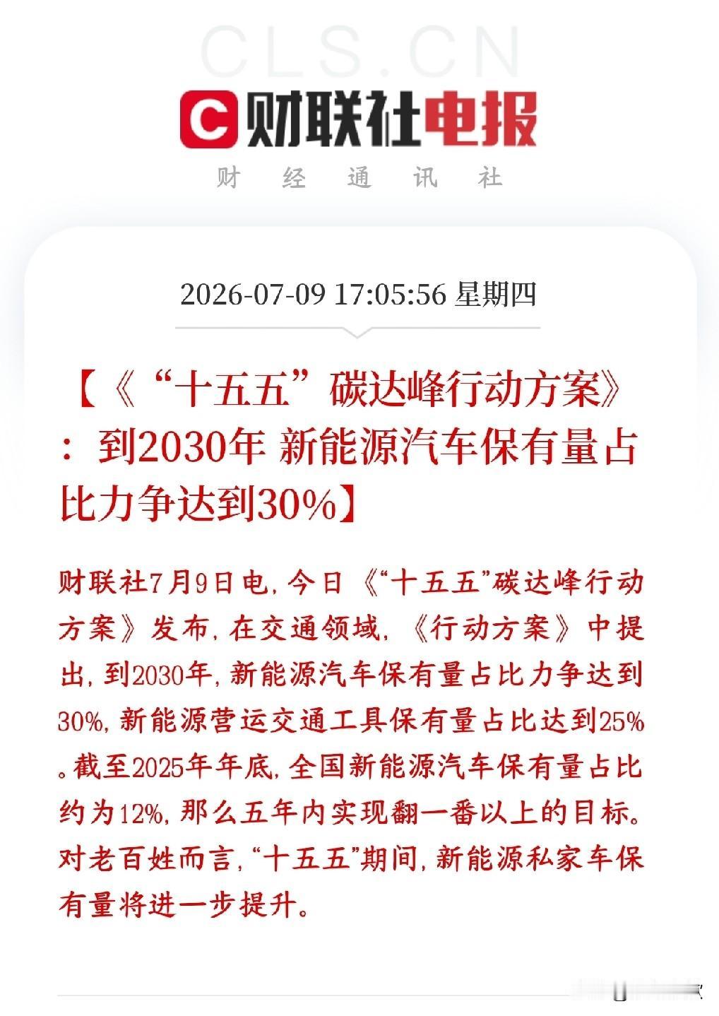 新能源车板块重磅政策利好，提升占有量已经下达文件
十五五碳达峰方案给汽车行业定了